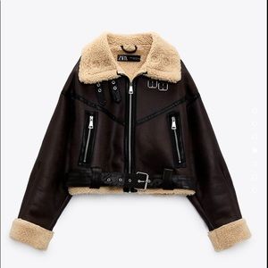 DOUBLE FACE FAUX SHEARLING AVIATOR JACKET